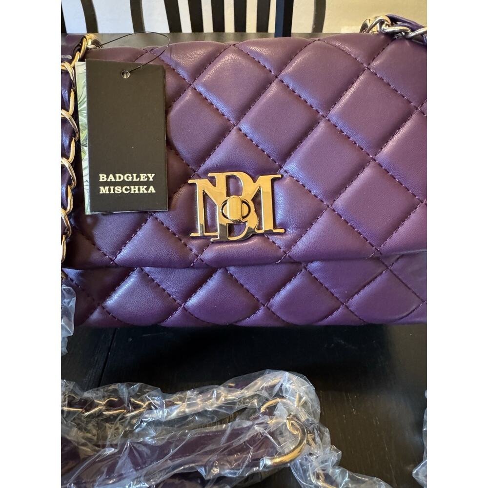 NWT Badgley Mischka Purple Diamond Quilted Crossbody Bag - Picture 2 of 8